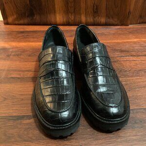 Everlane Womens 9 1/2 Y2K Chunky Loafer Faux Snakeskin Black Cool Core 90s